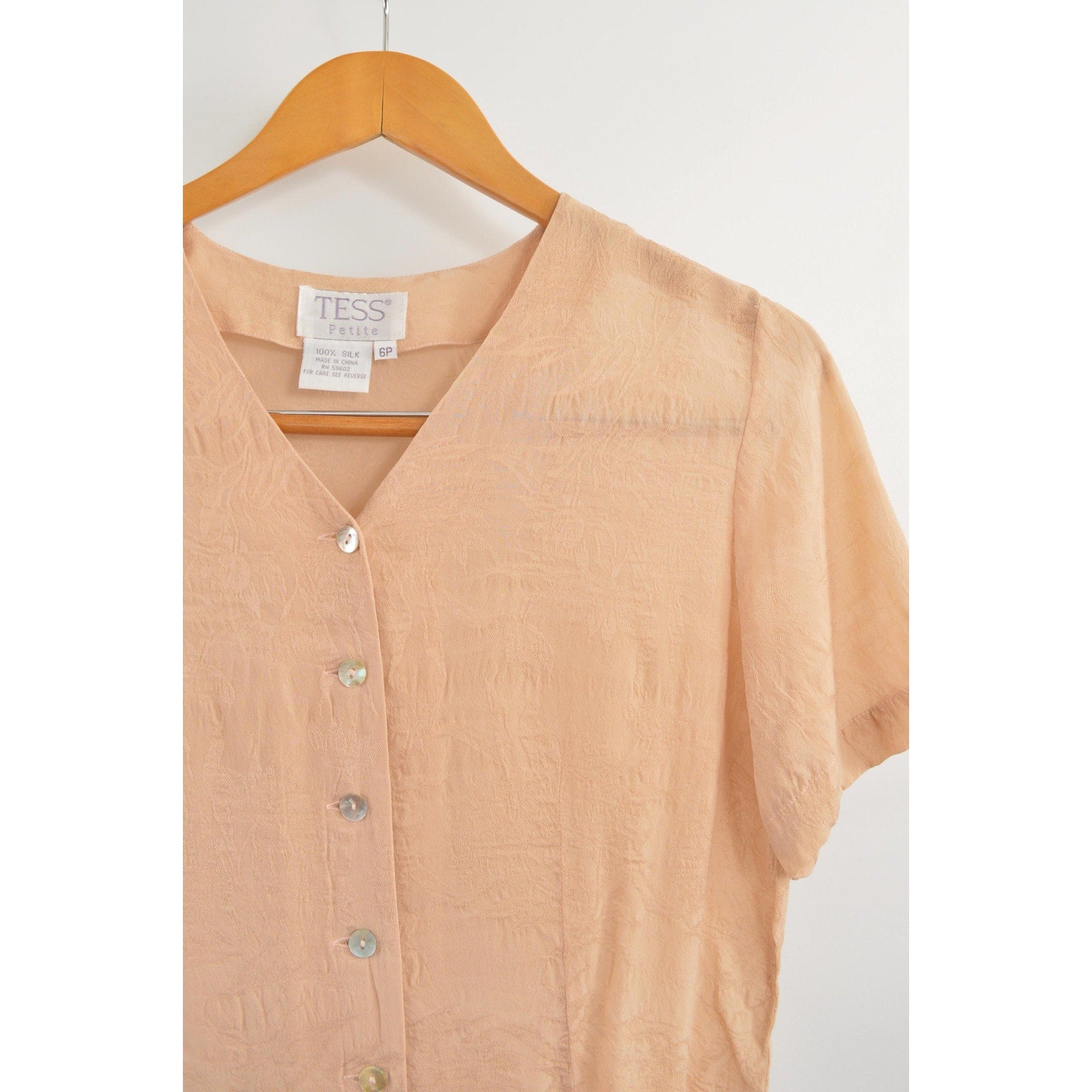 soft dusty rose embossed silk button down blouse
