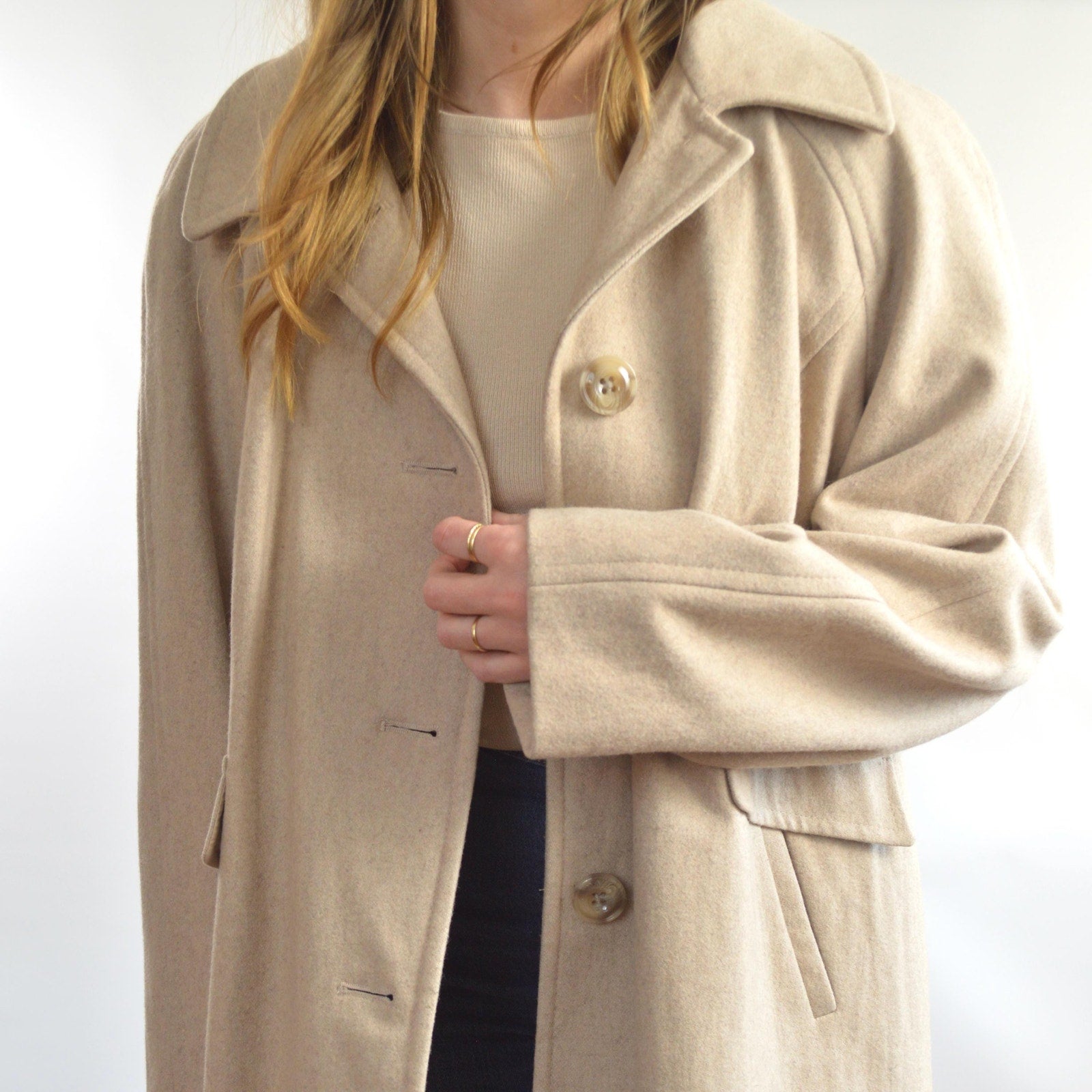 perfect mid length light beige vintage london fog wool overcoat