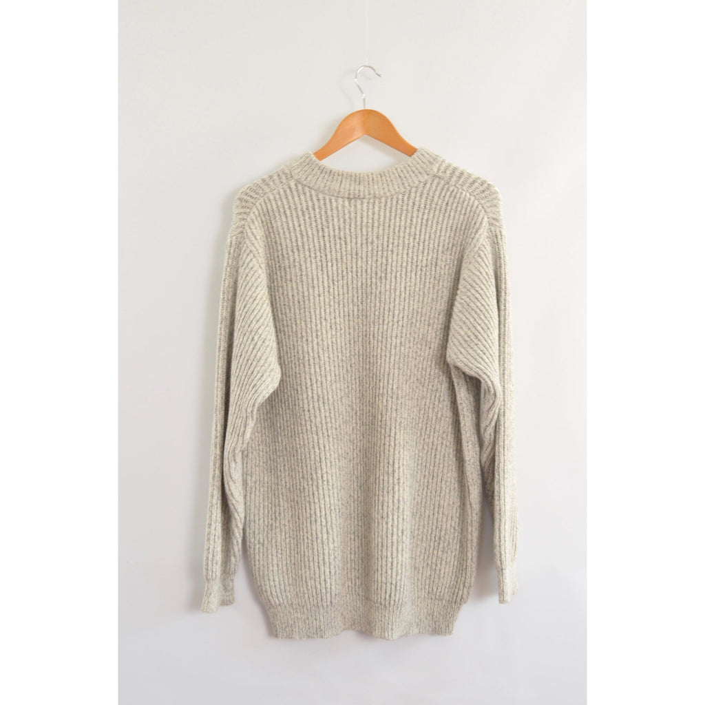 blue and white marled knit cotton quarter button vintage ll bean sweater