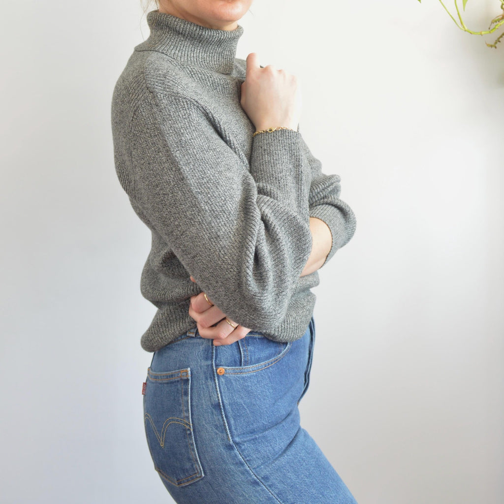 charcoal gray speckled pure cotton vintage liz claiborne sport turtleneck
