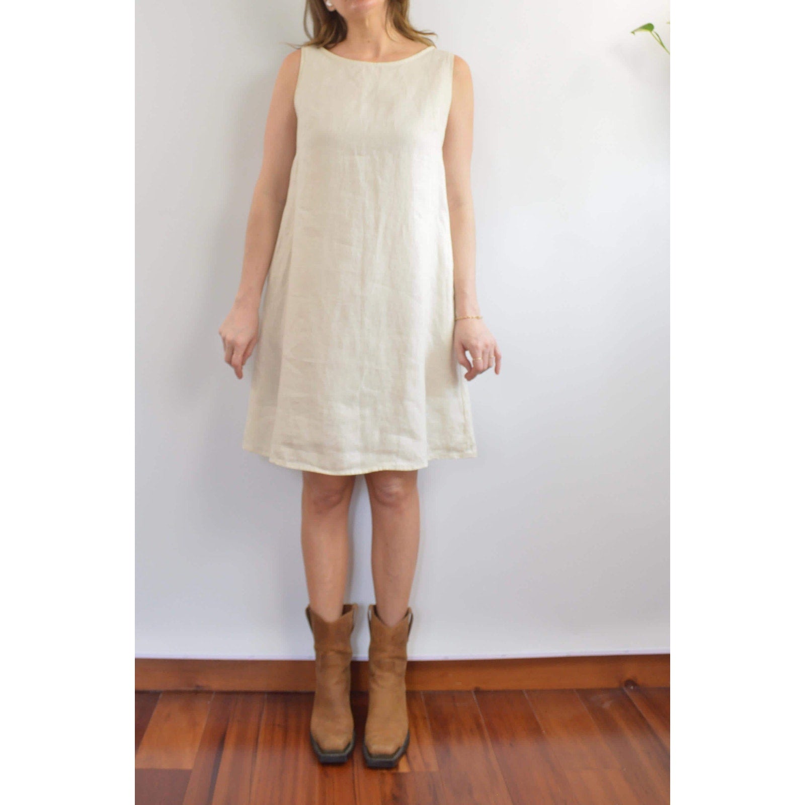 light beige linen tent tank dress with pockets