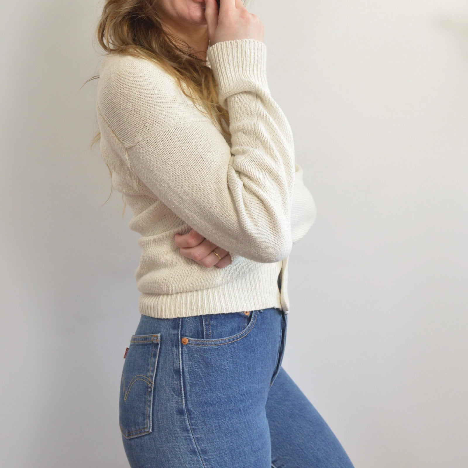 simple off-white silk and cotton blend cardigan