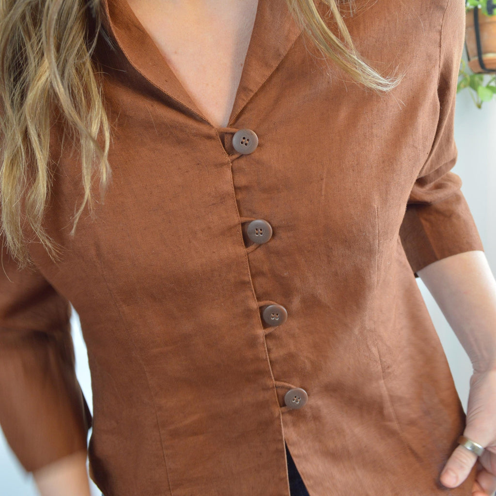 pure linen copper bronze cropped blouse