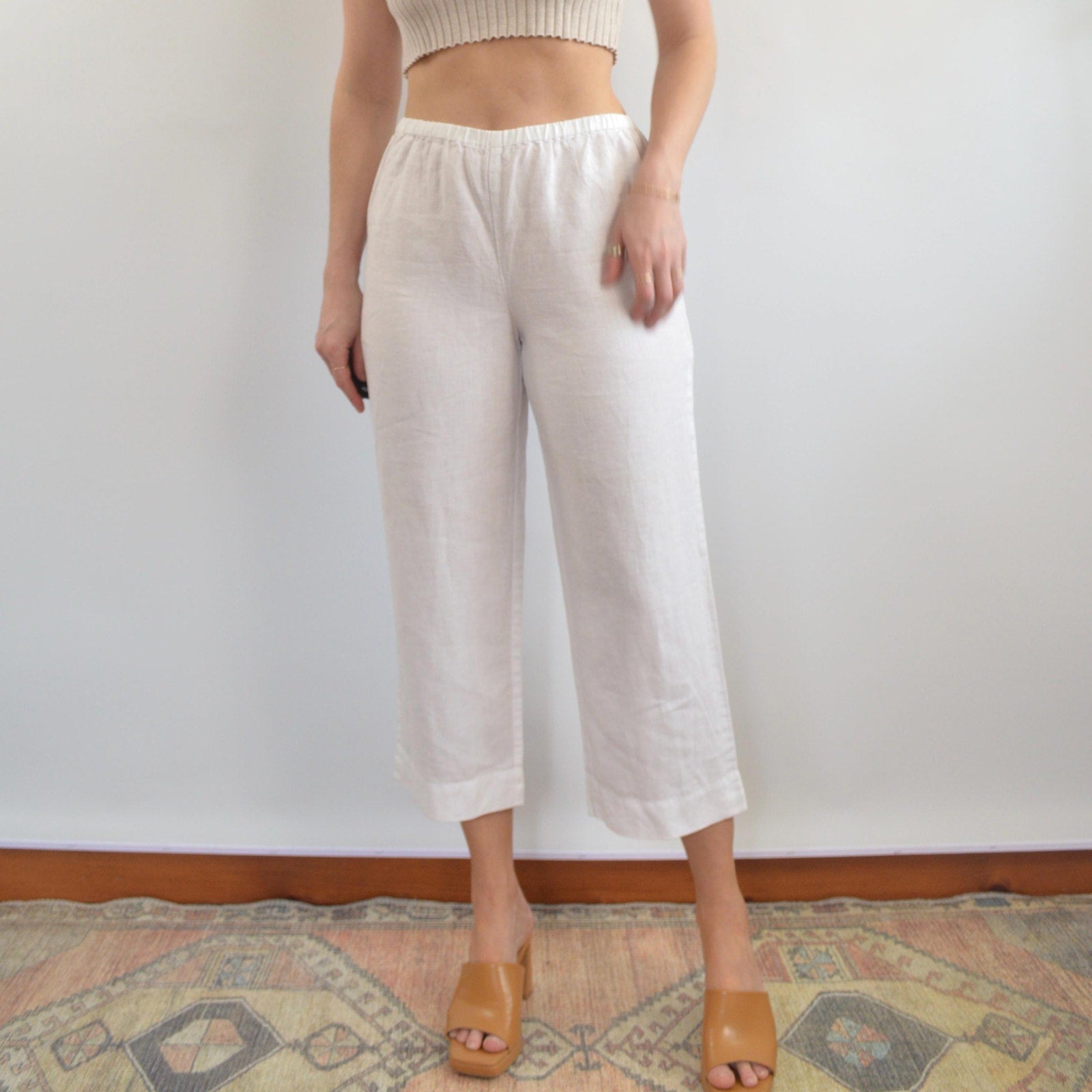 white elastic waist jones ny white linen easy pants