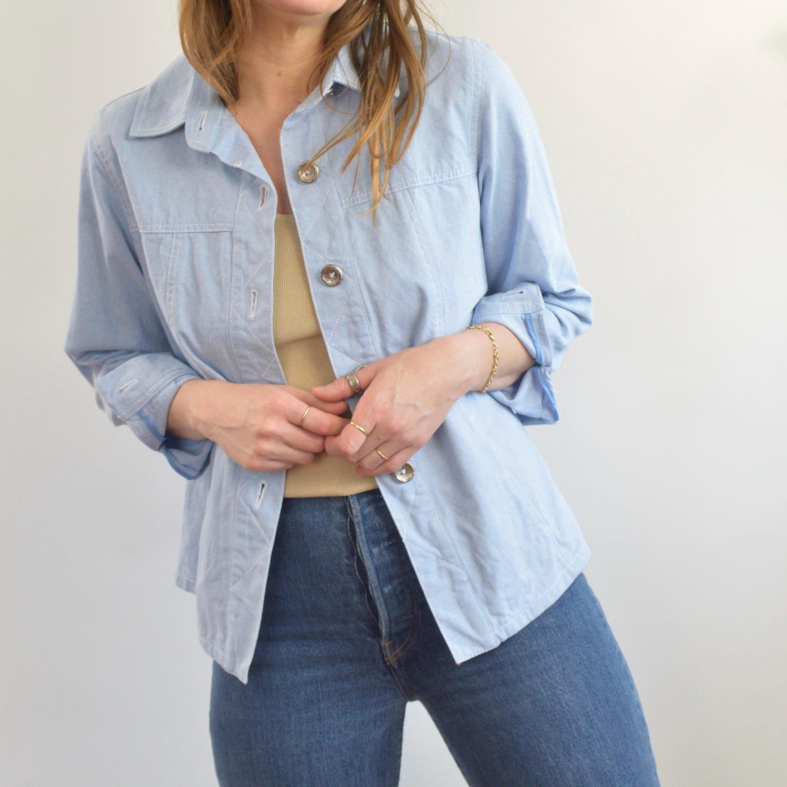light wash cotton denim vintage western style shirt jac
