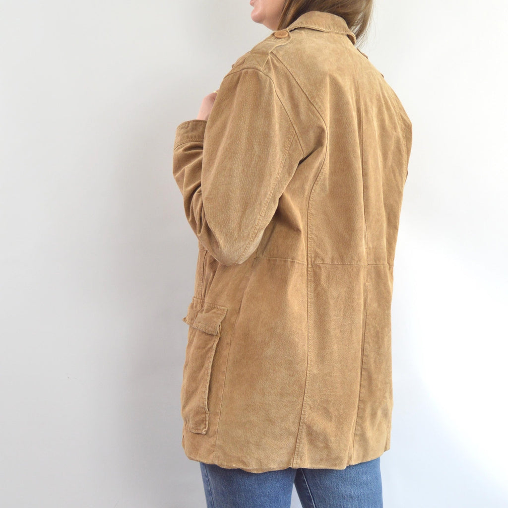 fully lined light brown vintage suede chore coat