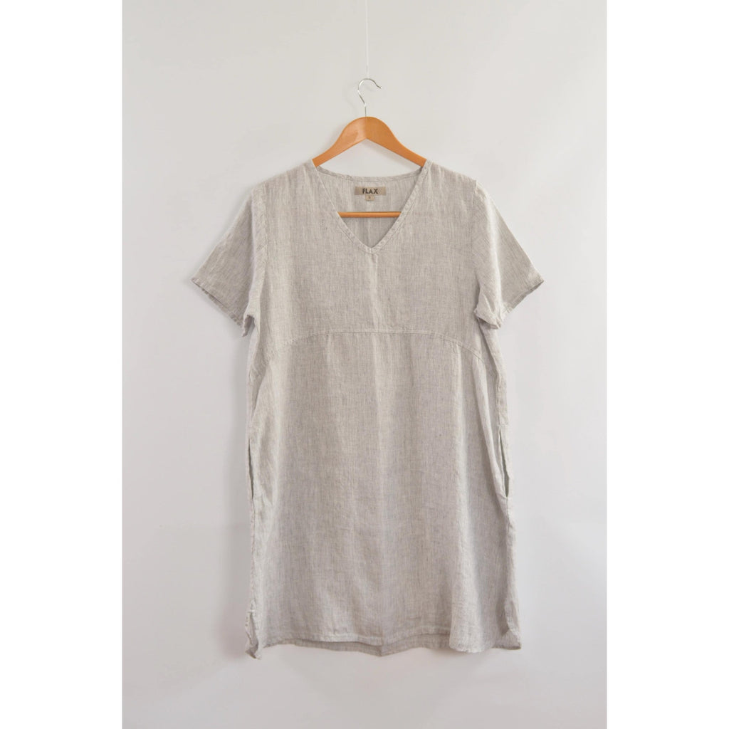 100% linen blue and white striped flax mini tee dress with pockets