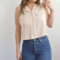 subtle light pink cropped button down 100% silk top