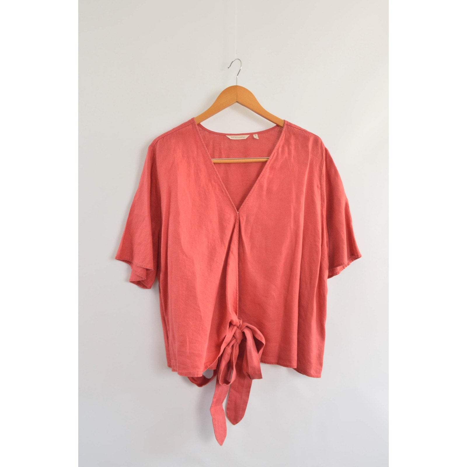 red 100% linen wrap top