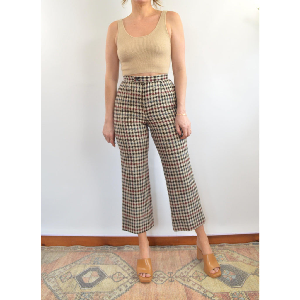 26 x 27 beige and black houndstooth wide leg wool pants