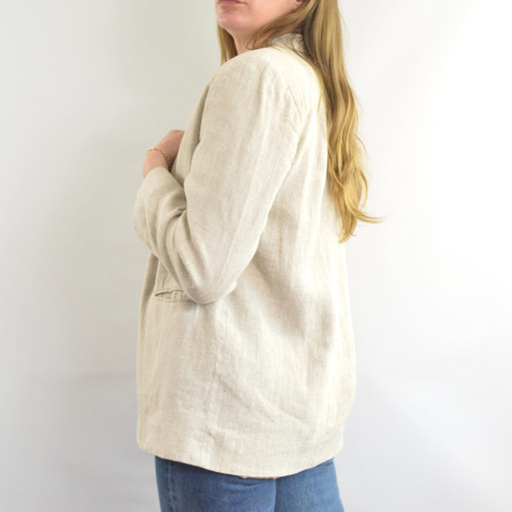 vintage oatmeal beige 100% linen blazer