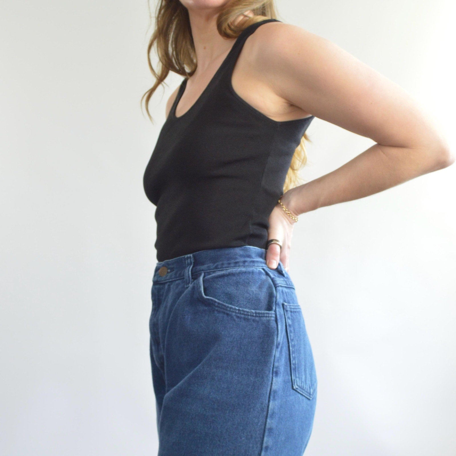 over dyed dark wash vintage high waisted straight leg gitanos