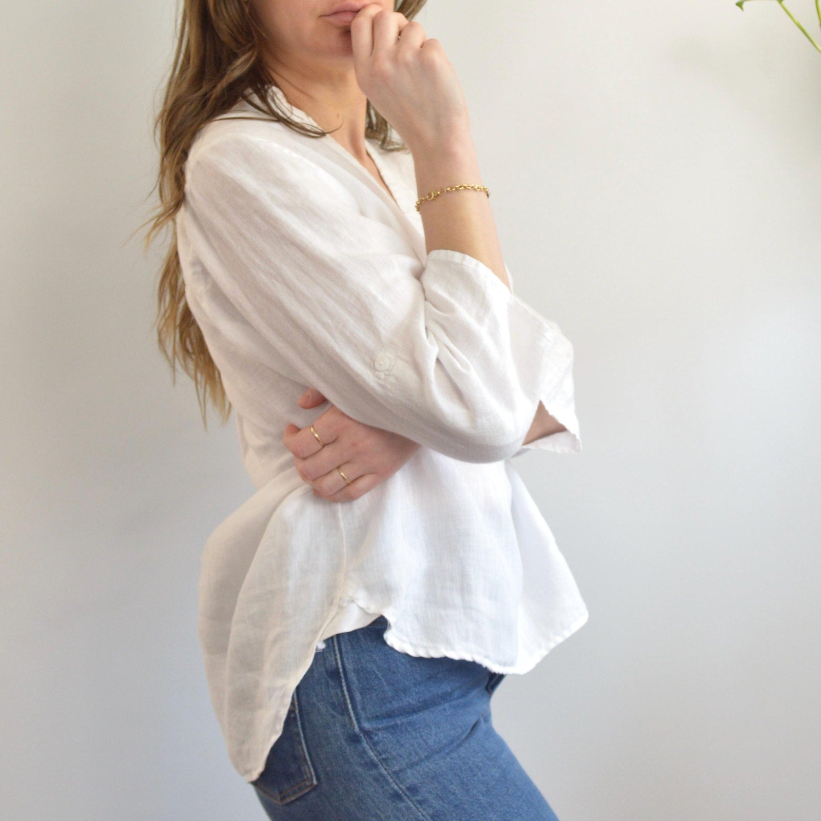 white pure linen vintage cynthia rowley blouse