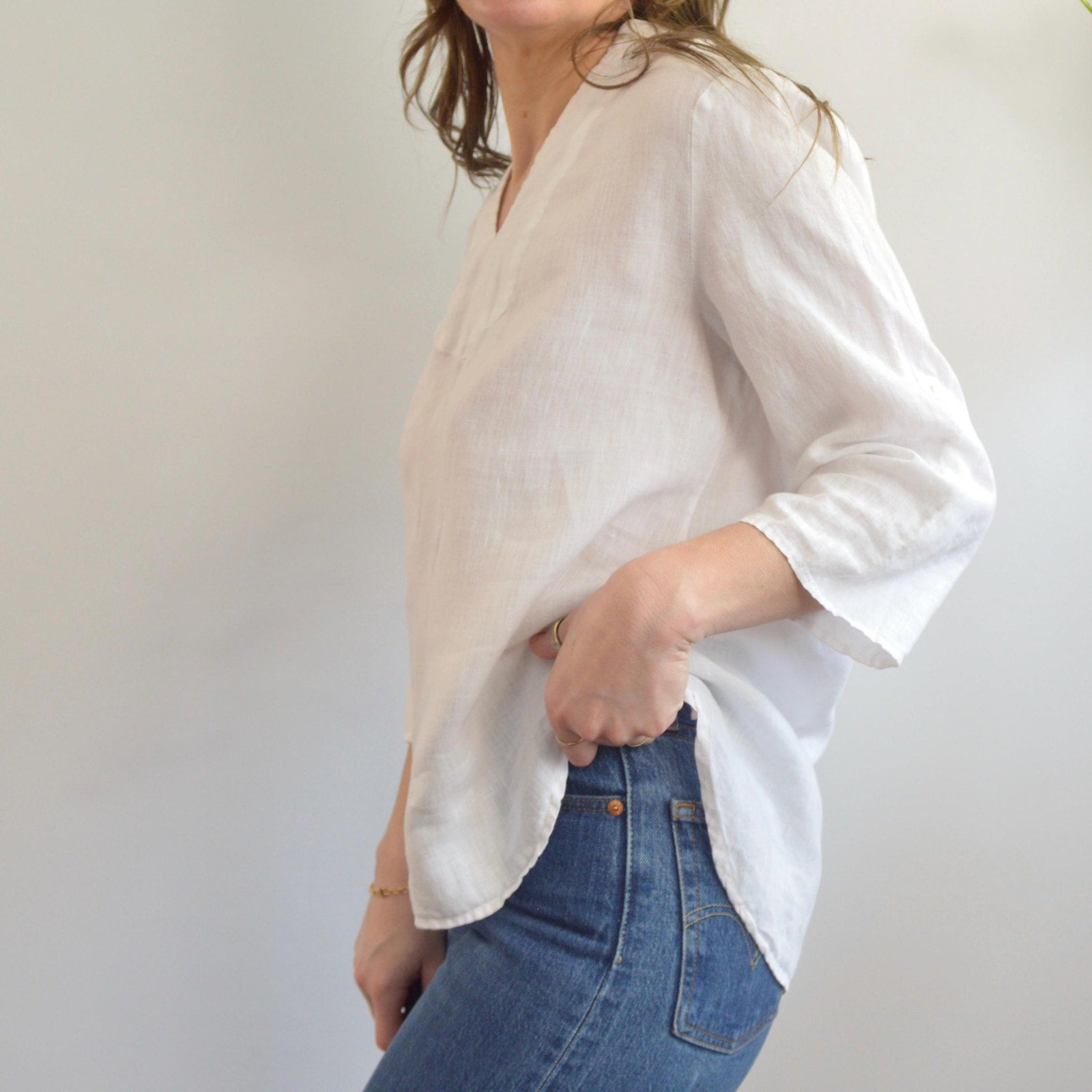 white pure linen vintage cynthia rowley blouse