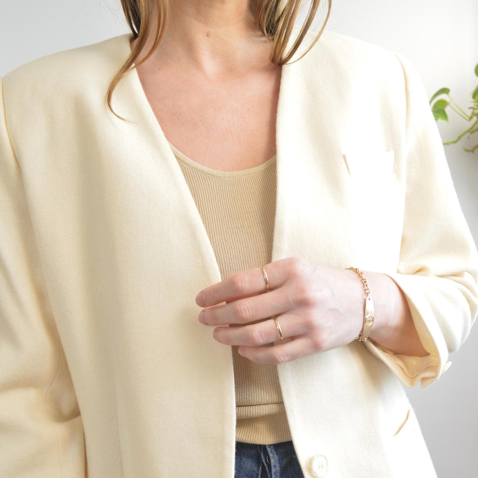 pure wool cream single button blazer
