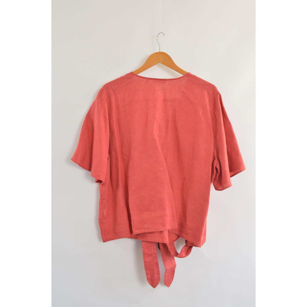 red 100% linen wrap top