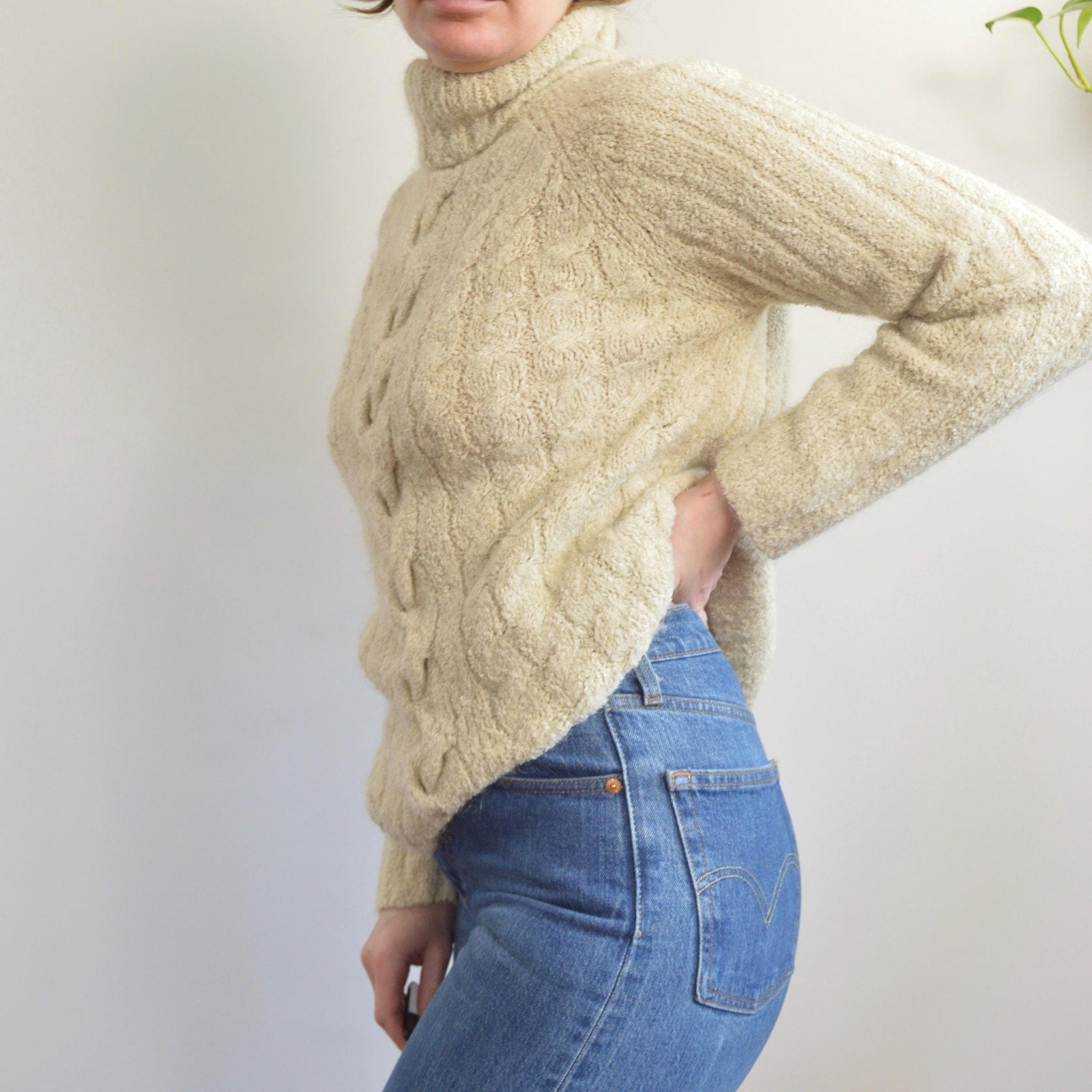 vintage express taupe grey/beige mohair blend turtleneck