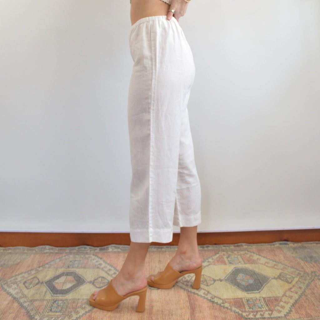 white elastic waist jones ny white linen easy pants