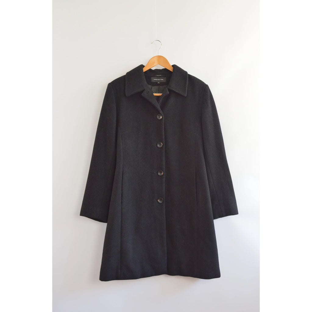 fully lined mid length vintage jones new york black wool overcoat