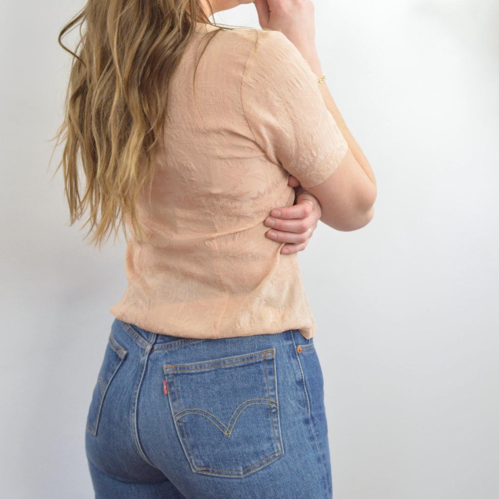 soft dusty rose embossed silk button down blouse