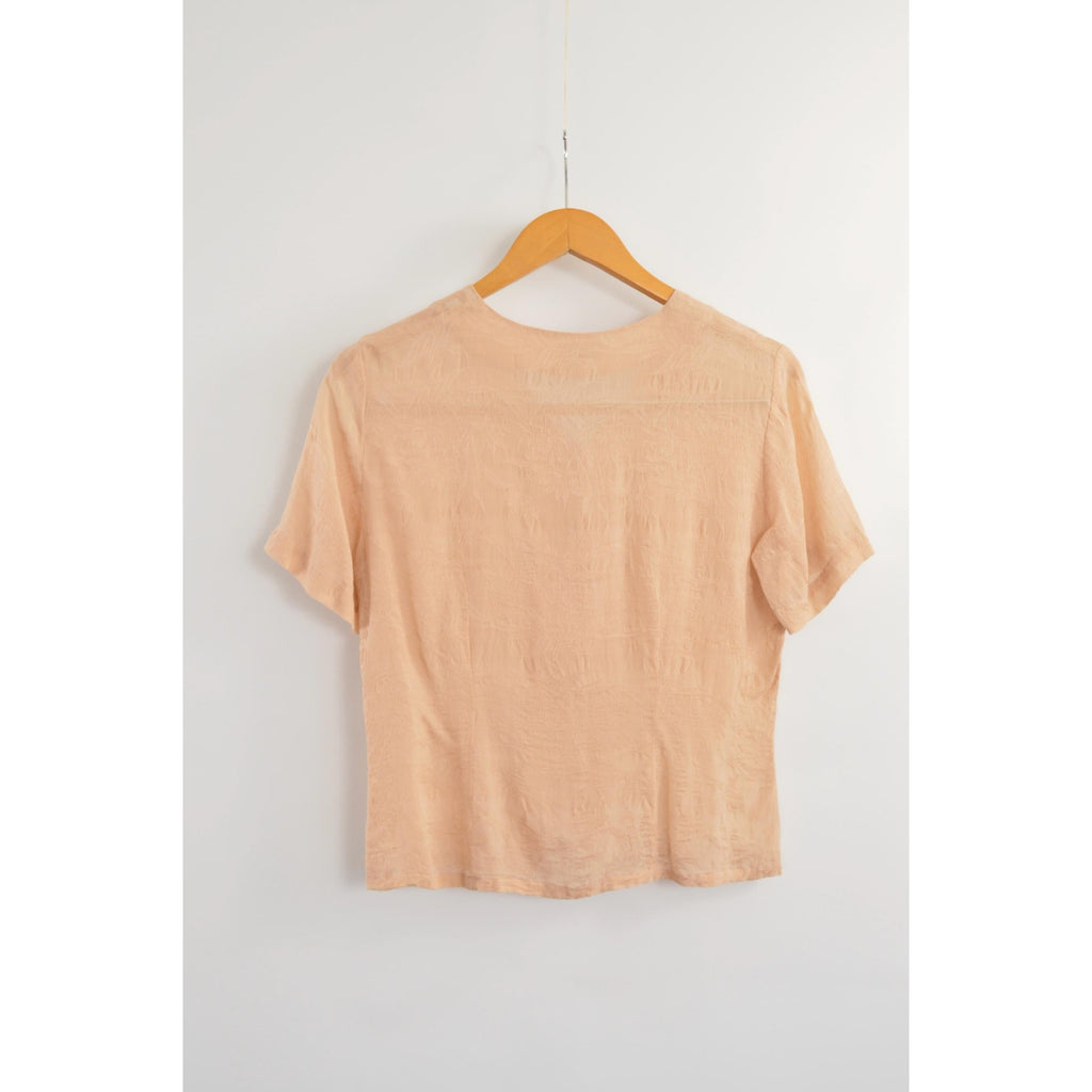 soft dusty rose embossed silk button down blouse