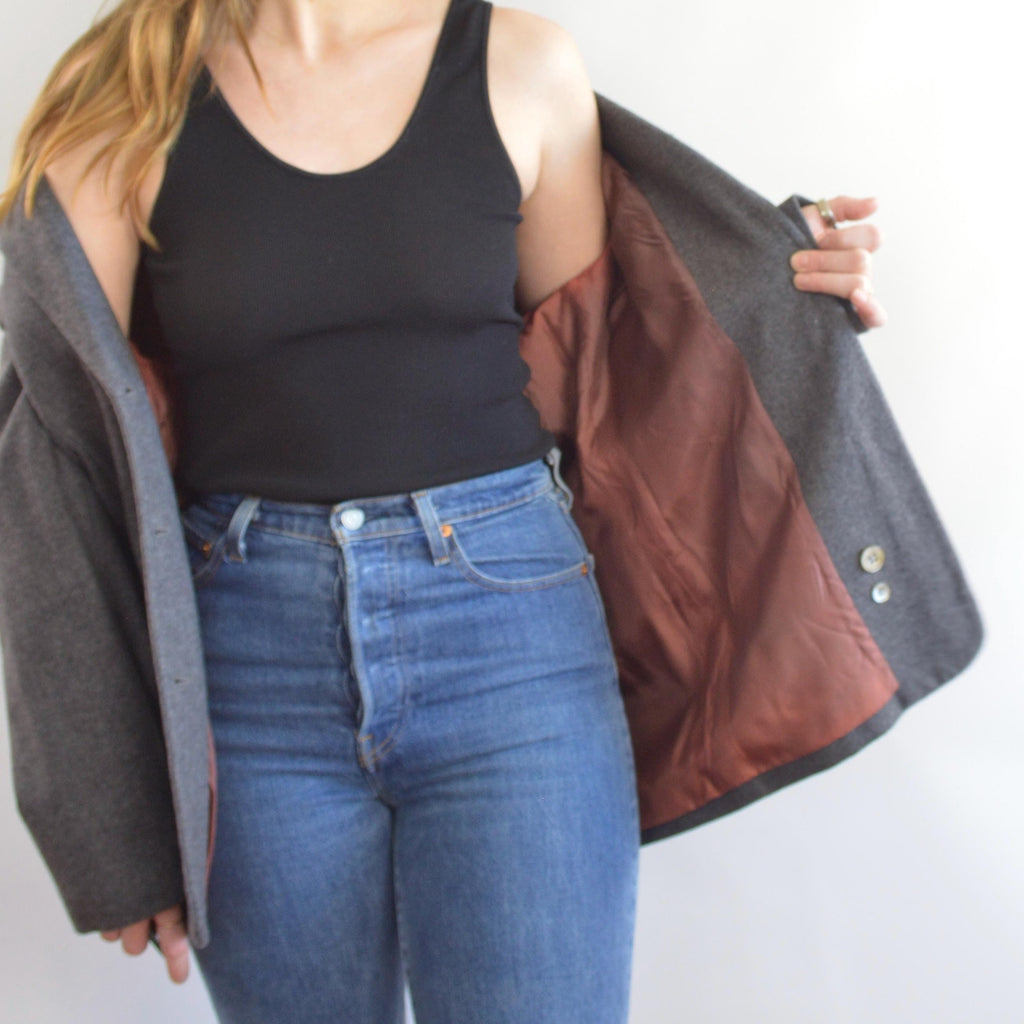 oversized wool blend vintage charcoal gray gap blazer