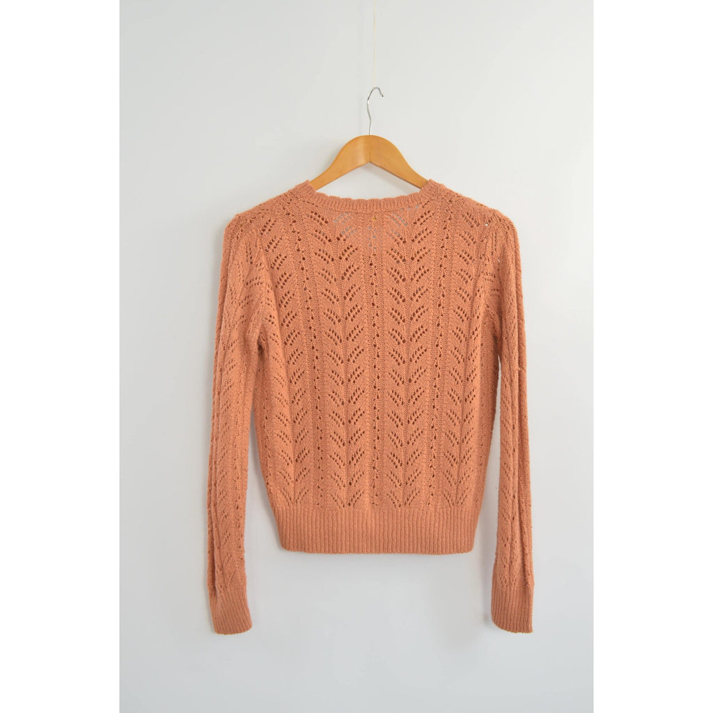 pure gould open knit dusty rose v-neck cropped sweater