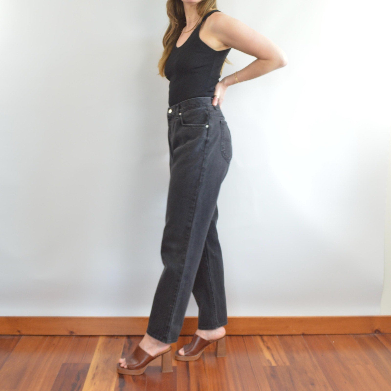 33 x 31 faded black high rise vintage wide straight leg riders