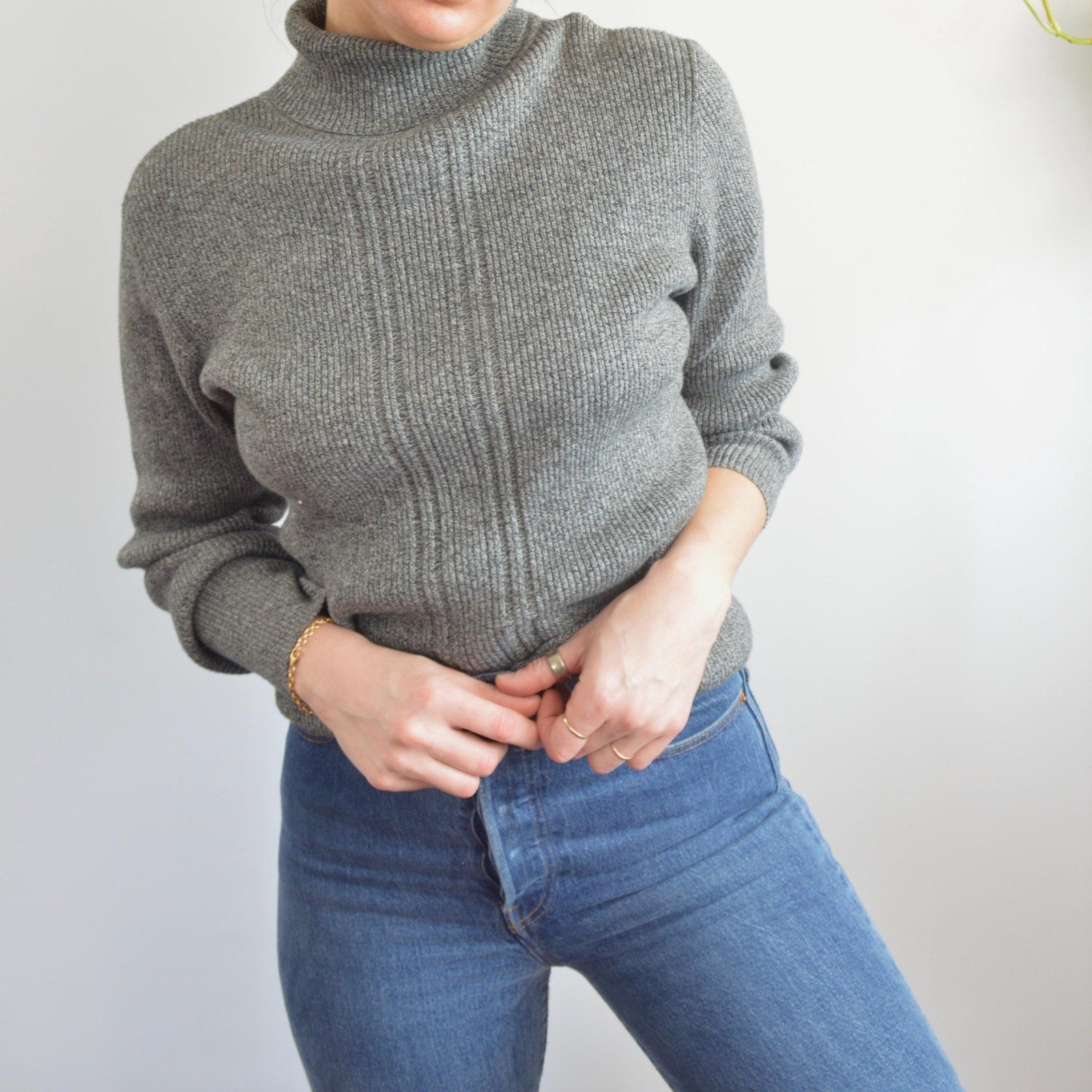 charcoal gray speckled pure cotton vintage liz claiborne sport turtleneck