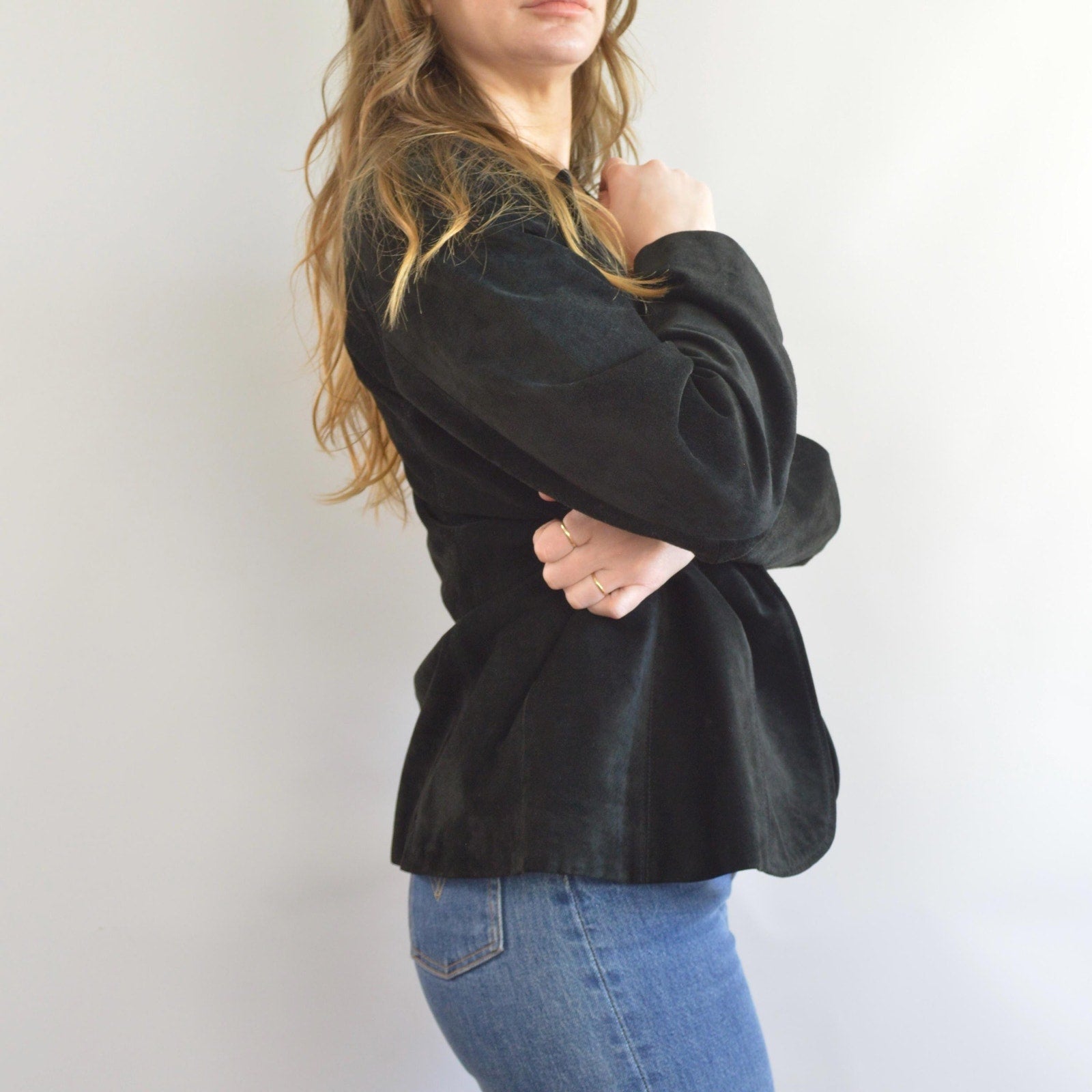 pure suede leather black slightly cropped single button jacket