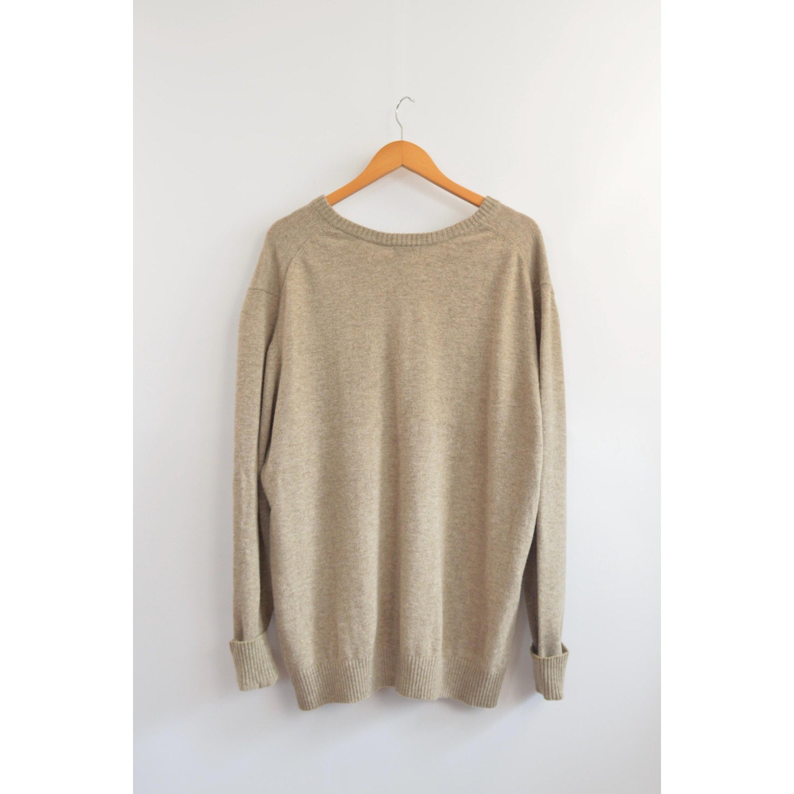 oversized cozy vintage ll bean v neck oatmeal wool sweater