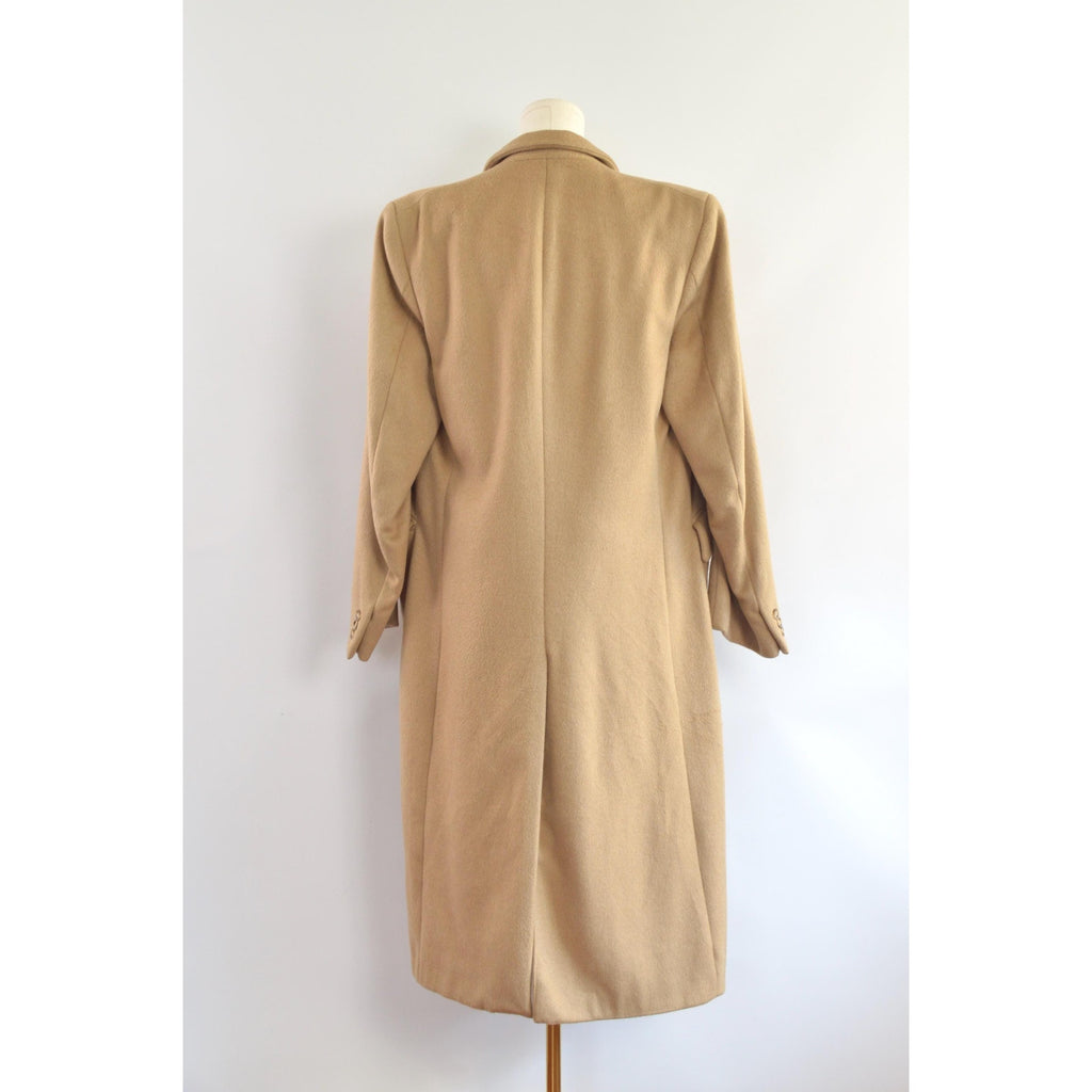 lux camel tan long wool/cashmere blend overcoat