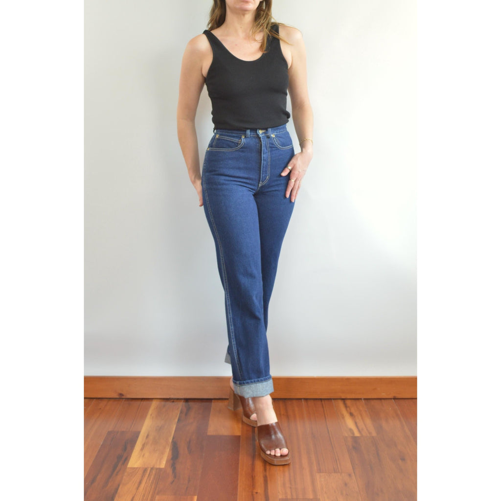 27 x 32.5 high rise dark wash straight wide leg vintage anne klein denim