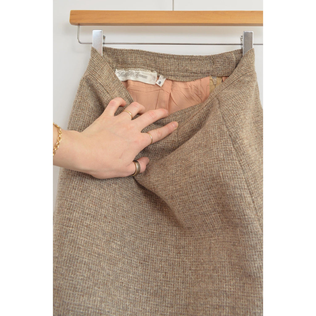 small vintage saks fifth avenue beige and brown woven wool side split skirt