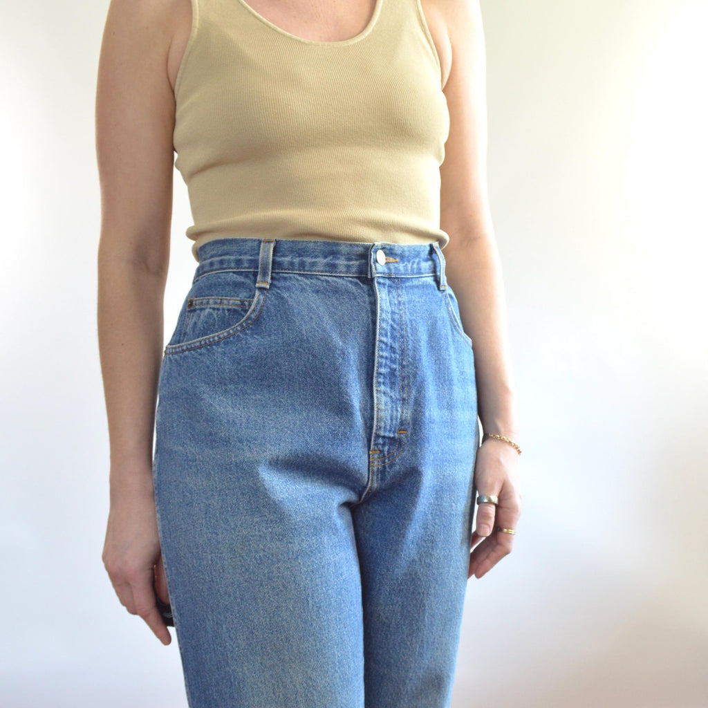 32 x 33 vintage high waisted long length gitano mid wash denim