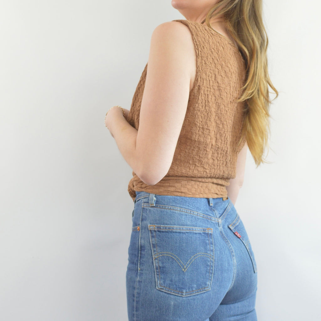 brown textured linen flax tank