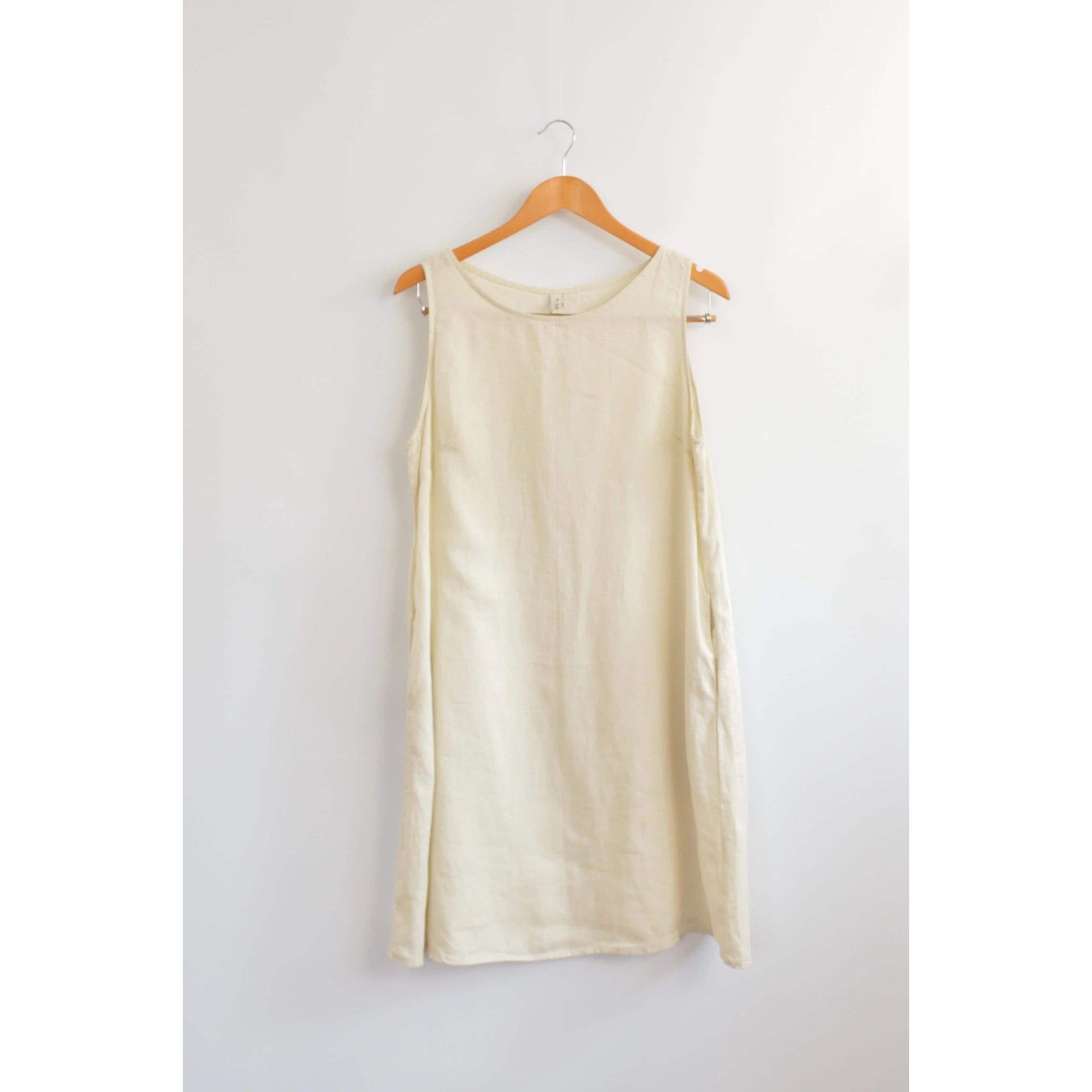 light beige linen tent tank dress with pockets