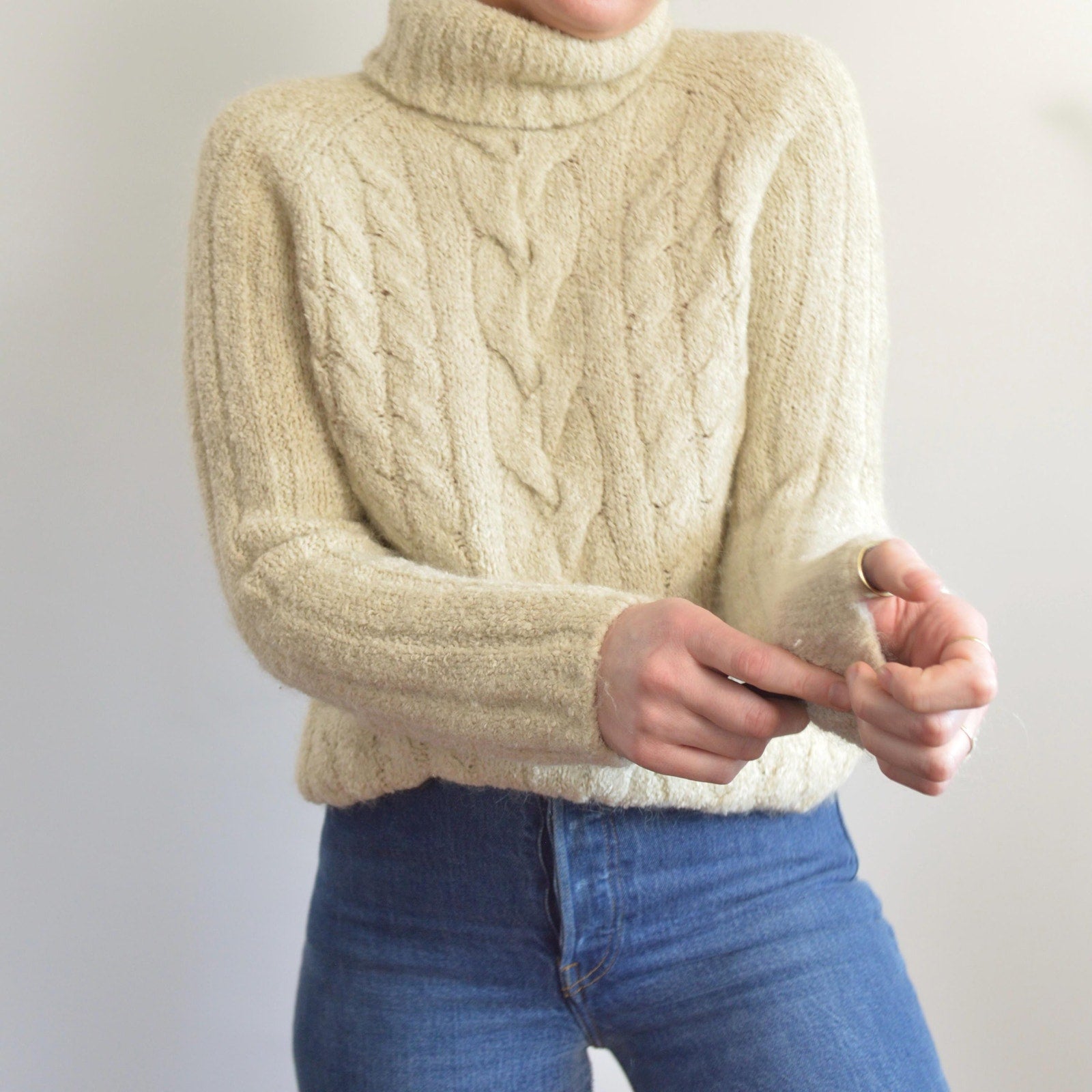 vintage express taupe grey/beige mohair blend turtleneck
