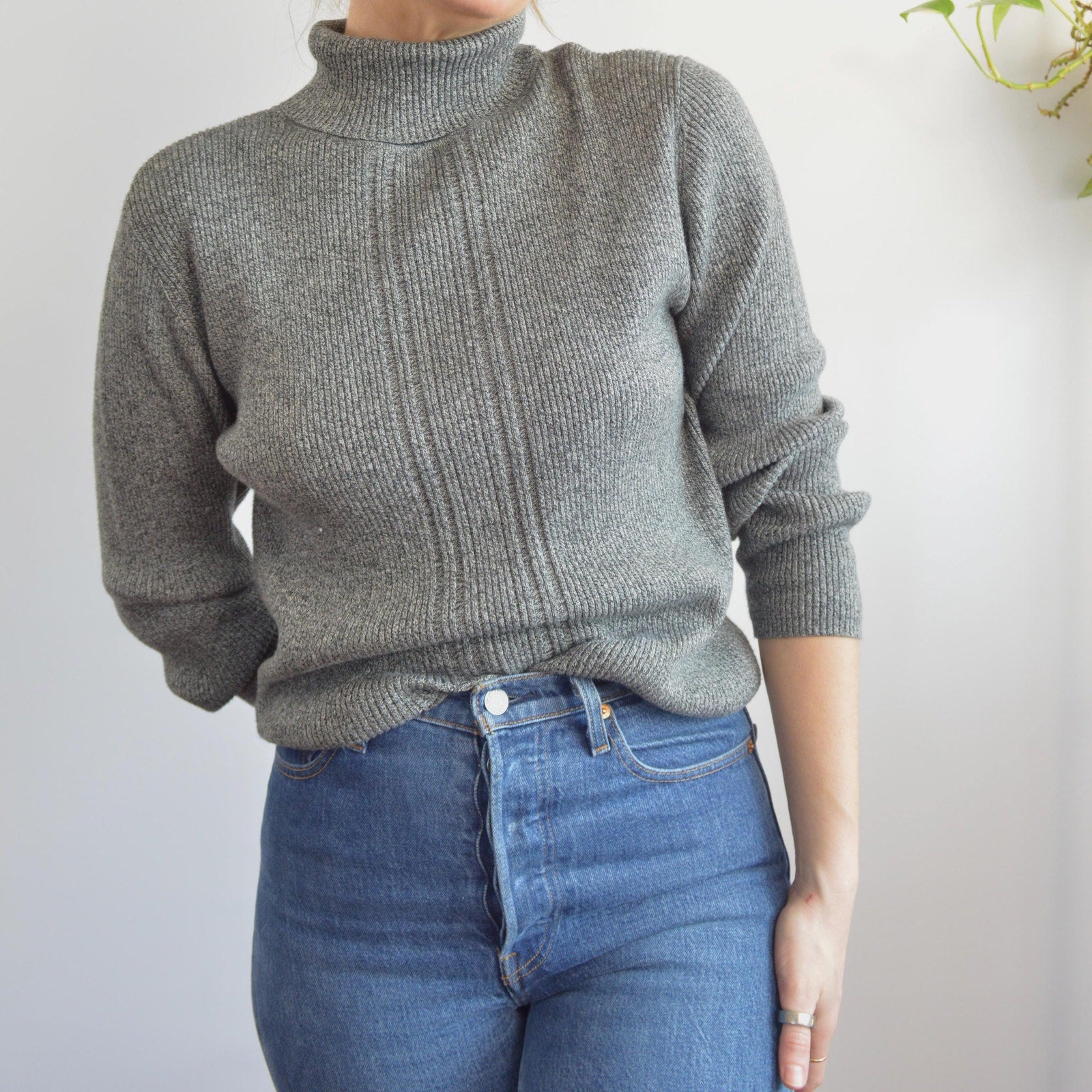 charcoal gray speckled pure cotton vintage liz claiborne sport turtleneck