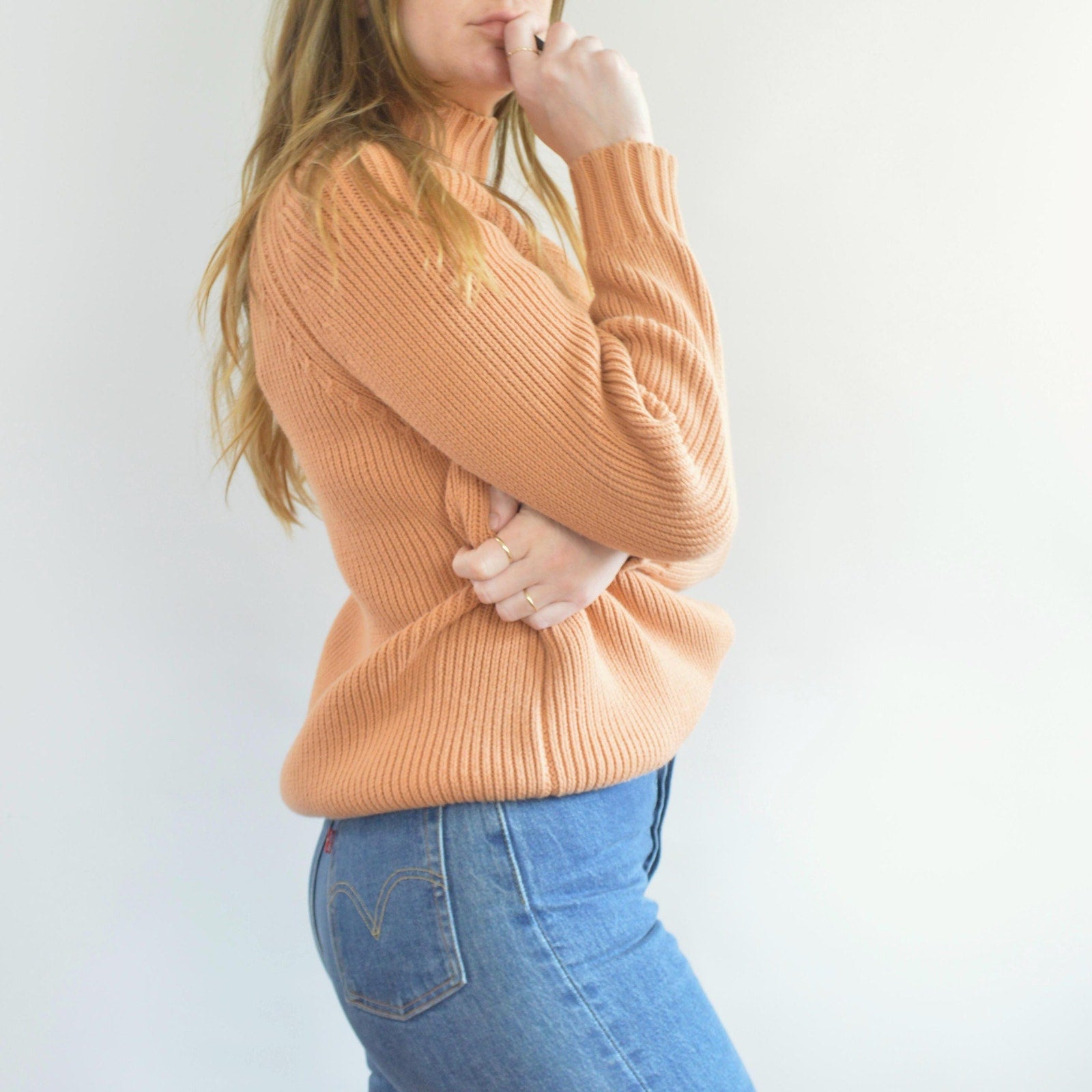 thick cotton peachy vintage orvis turtleneck sweater