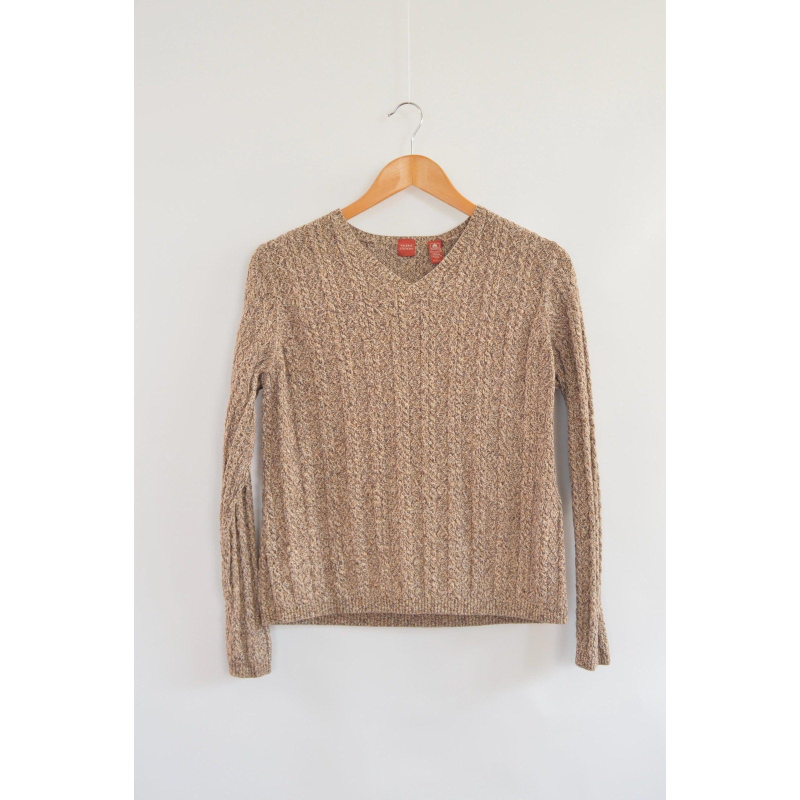 speckled brown and tan v-neck cotton cropped sweater