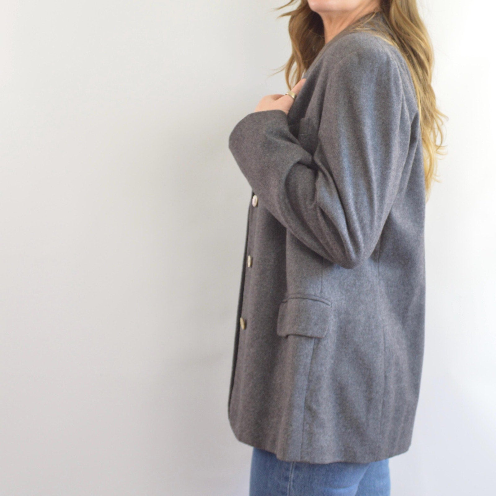 oversized wool blend vintage charcoal gray gap blazer