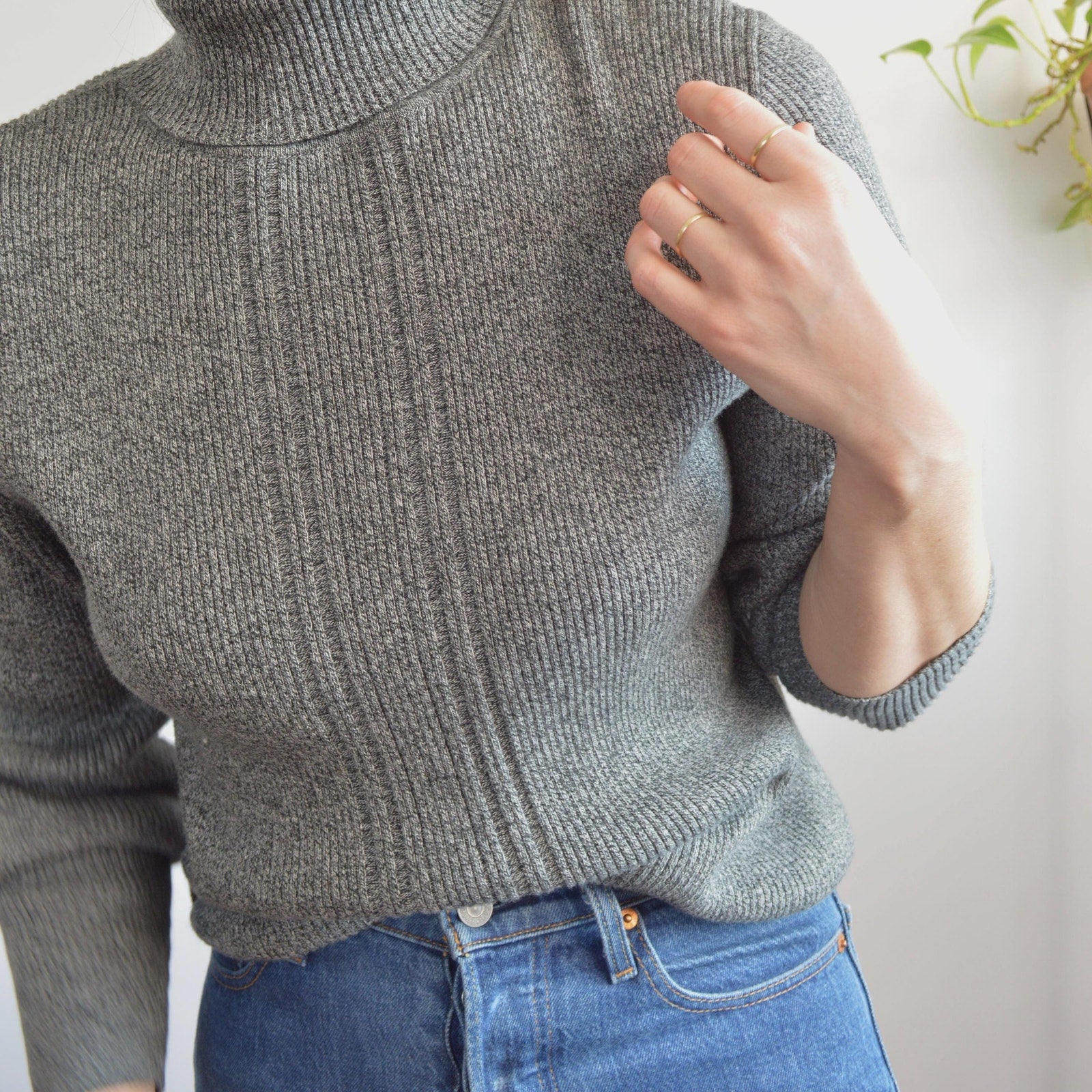 charcoal gray speckled pure cotton vintage liz claiborne sport turtleneck