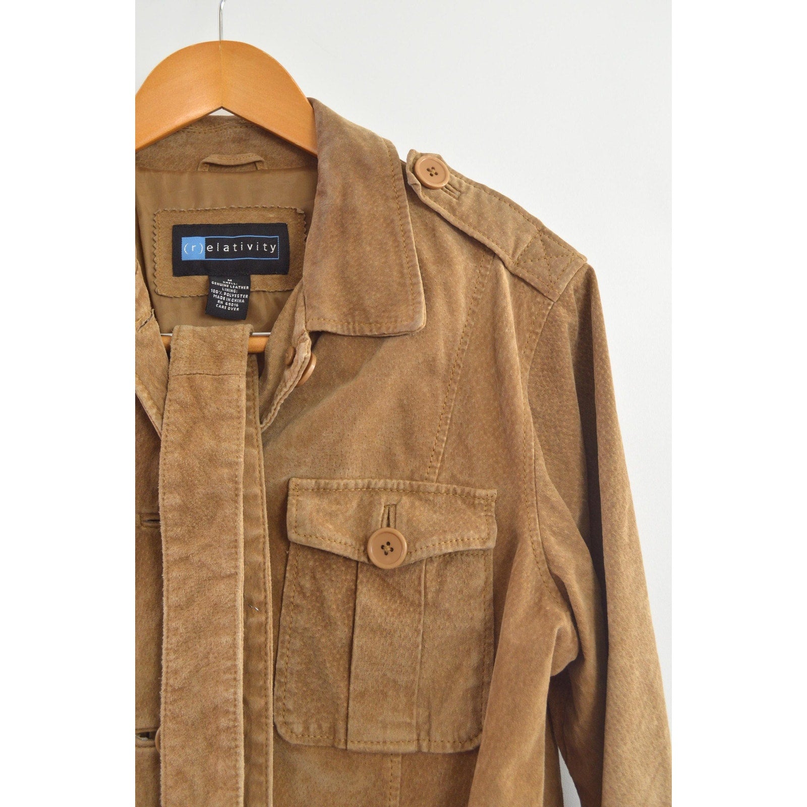 fully lined light brown vintage suede chore coat
