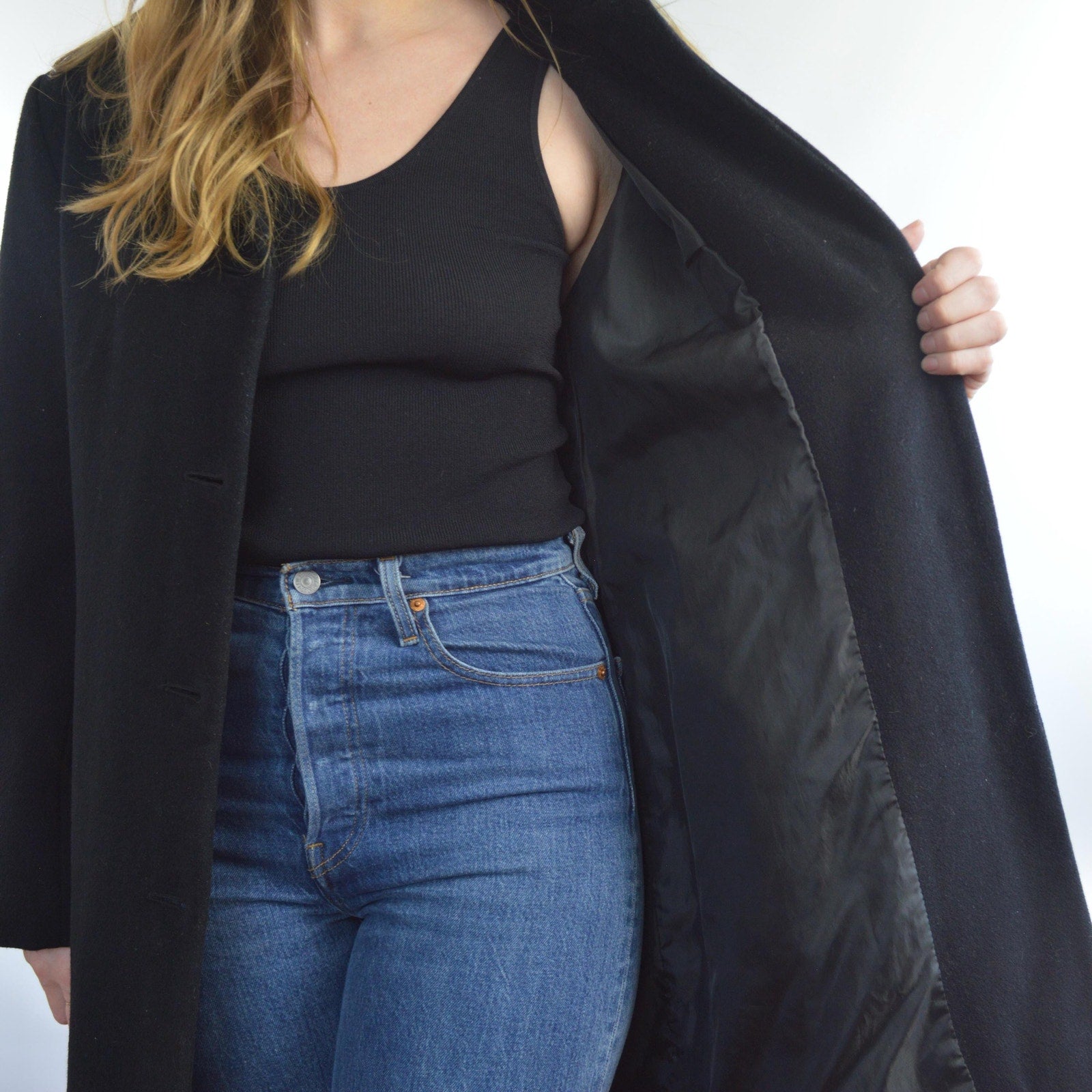 fully lined mid length vintage jones new york black wool overcoat