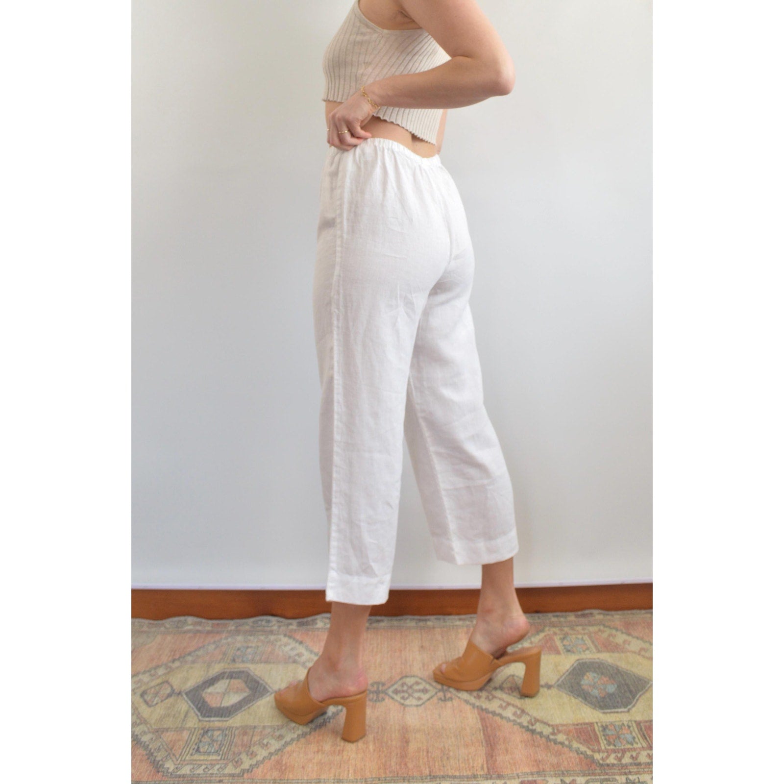 white elastic waist jones ny white linen easy pants