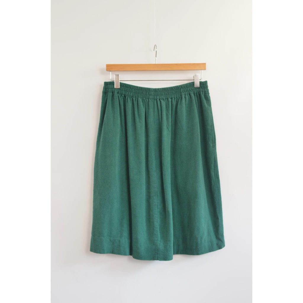 pure silk green elastic waist midi skirt with pockets