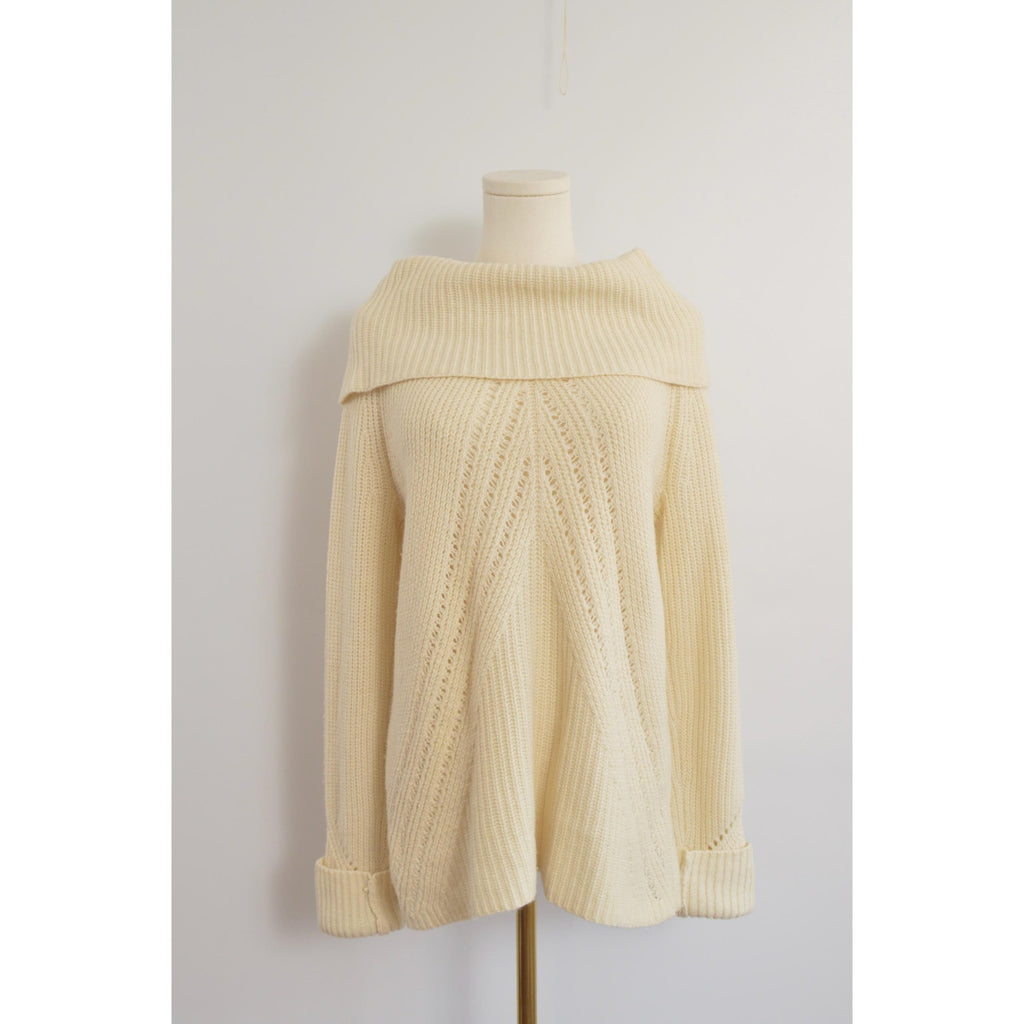 oversized cowl neck crochet ivory sweater