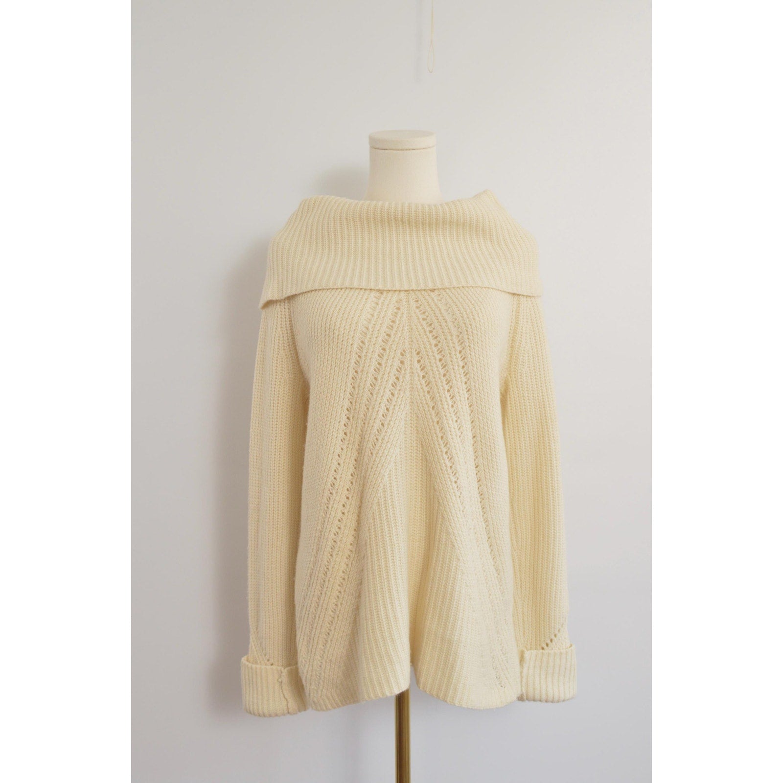 oversized cowl neck crochet ivory sweater