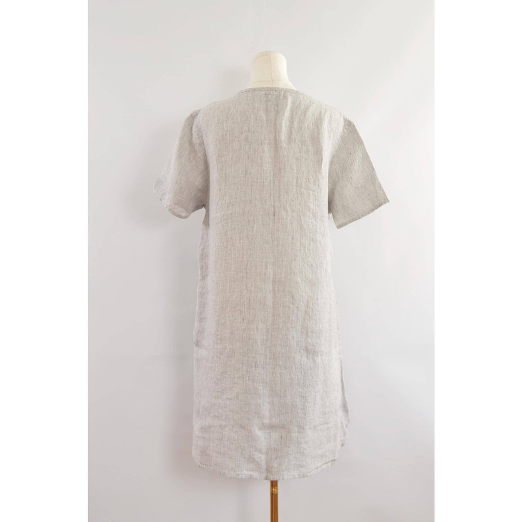 100% linen blue and white striped flax mini tee dress with pockets